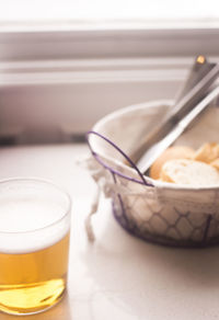 Close-up of beer on table