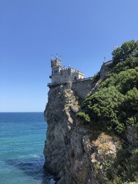 Scenic view of sea against clear blue sky