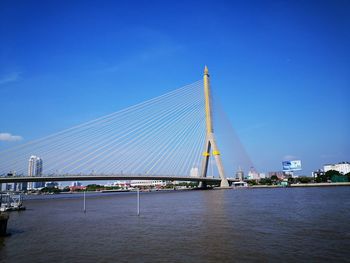 View of suspension bridge in city