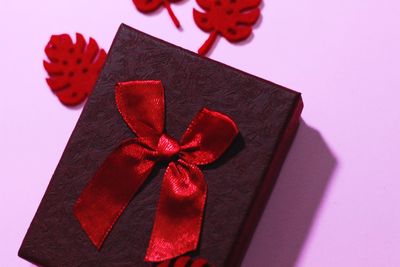 High angle view of red flowers on table