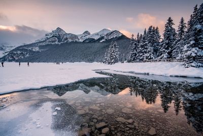 Scenic view of lake against sky during winter