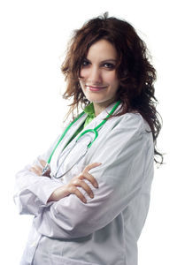Portrait of a smiling young woman over white background