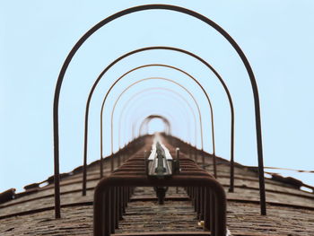 Surface level of footbridge against clear sky