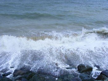 High angle view of waves in sea