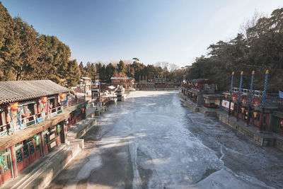 Frozen lake in the morning at summer palace in china
