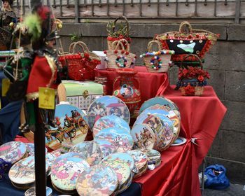 Various displayed for sale at market stall
