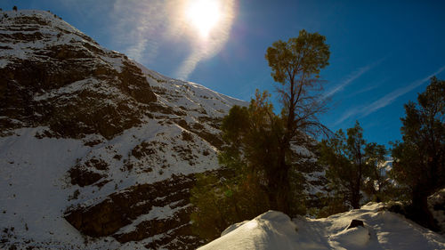 Scenic view of snow covered mountains against sky