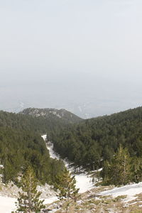 Scenic view of mountains against sky during winter