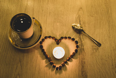 High angle view of coffee on table