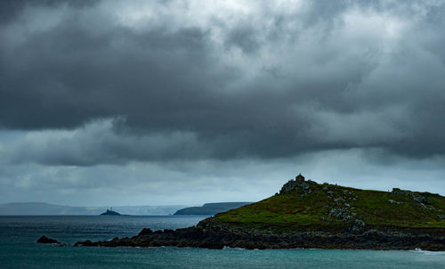 Scenic view of sea against storm clouds