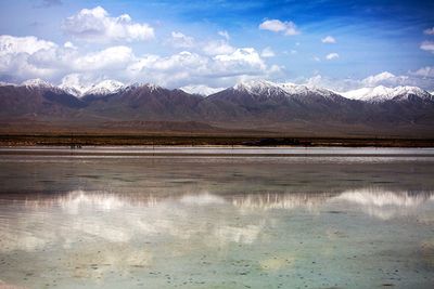 Scenic view of snowcapped mountains against sky