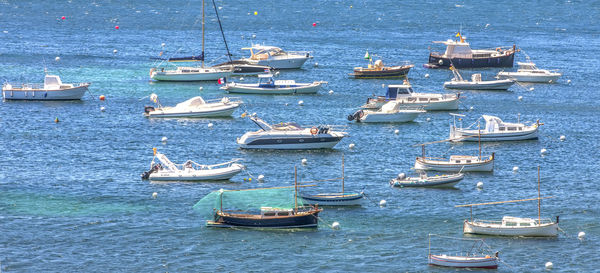 Bay and boats in the port of cadaques, costa brava, province girona, catalonia, spain.