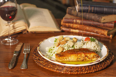 High angle view of food on table
