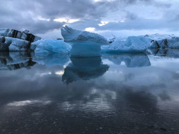 Scenic view of frozen lake against sky