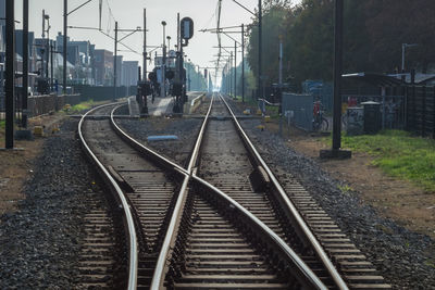 Railroad junction near a station in a dutch town