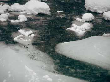 High angle view of frozen lake