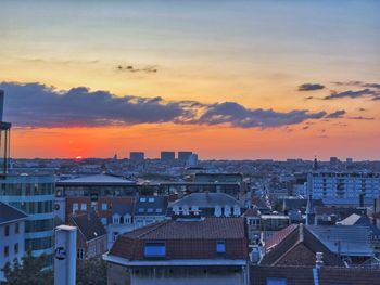 High angle view of townscape against sky during sunset