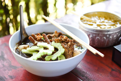 Close-up of salad in bowl on table