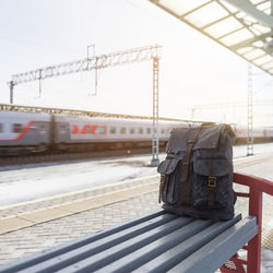 Train on railroad station platform against sky