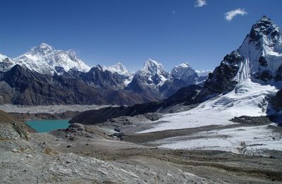 Scenic view of mountains against sky during winter