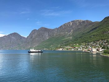 Scenic view of sea and mountains against sky