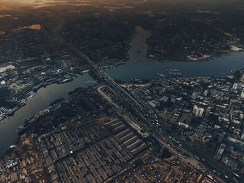 High angle view of city against sky