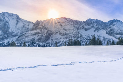 Scenic view of snowcapped mountains