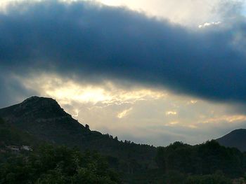 Low angle view of silhouette mountain against sky