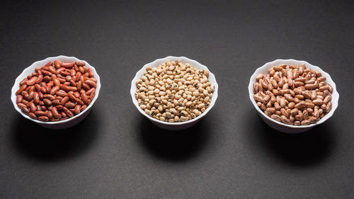 High angle view of food on table against black background