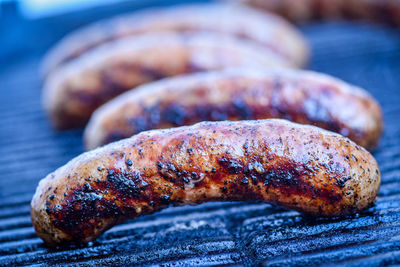 Close-up of meat on barbecue grill