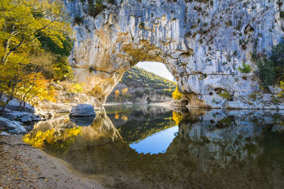 Natural arch over the river at pont d'arc in ardeche in france