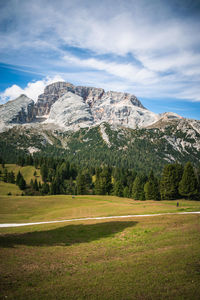 Scenic view of landscape and mountains against sky