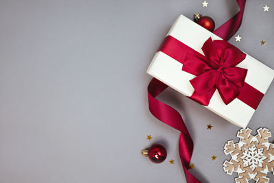 High angle view of christmas decorations on table