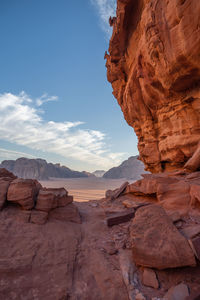 Red mountains of the canyon of wadi rum desert in jordan.