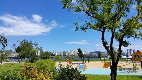 People in park against sky