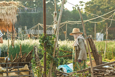 Panoramic shot of person on farm