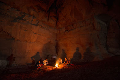 View of bonfire in cave