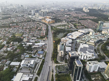 Aerial view of a commercial and residential area in the morning. editorial