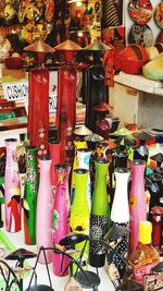 Row of multi colored market stall in store