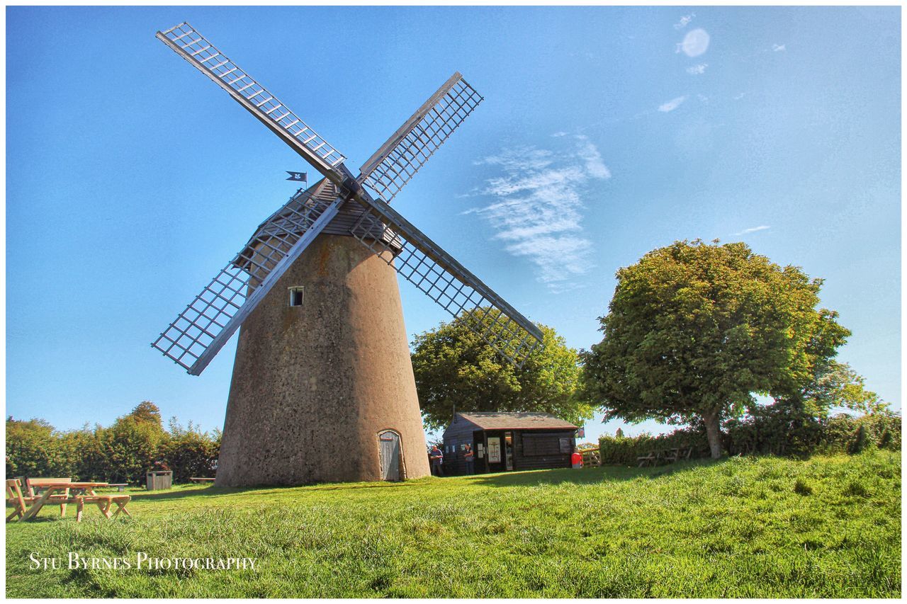 wind power, windmill, alternative energy, environmental conservation, field, renewable energy, wind turbine, traditional windmill, rural scene, fuel and power generation, grass, agriculture, landscape, built structure, farm, sky, growth, tree, technology, clear sky