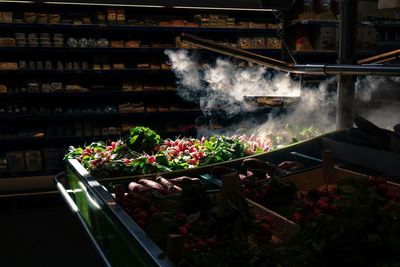 Sunlight falling on vegetables in supermarket