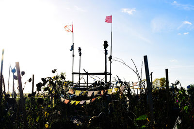 Low angle view of flag against sky