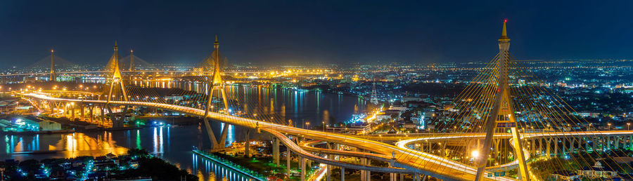 Illuminated buildings in city at night