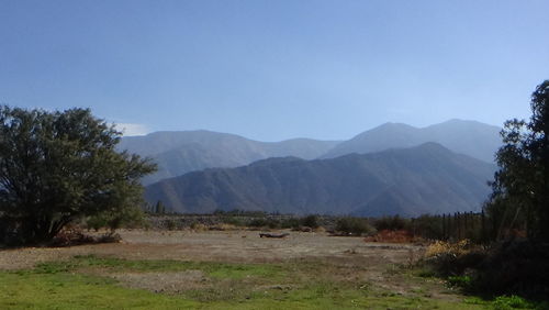 Scenic view of mountains against clear sky