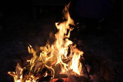 Close-up of bonfire at night