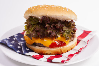 Close-up of burger in plate