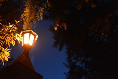 Low angle view of illuminated street light