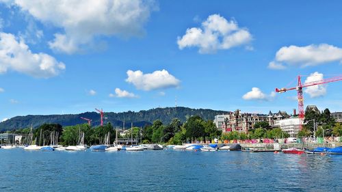 Panoramic view of sailboats against sky