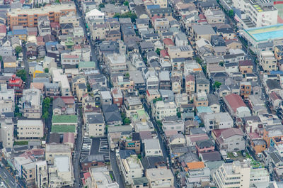 High angle view of buildings in city