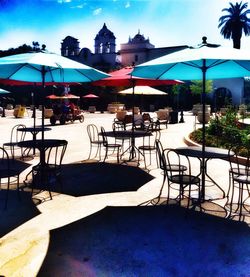 Chairs and tables in swimming pool